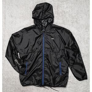 RVCA Hexstop Black Full Zip Hooded Windbreaker Mens Size XL